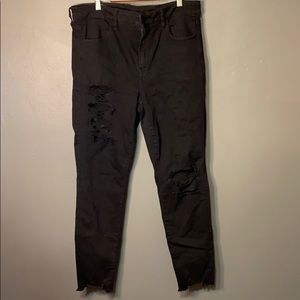 Distressed black high rise jeans